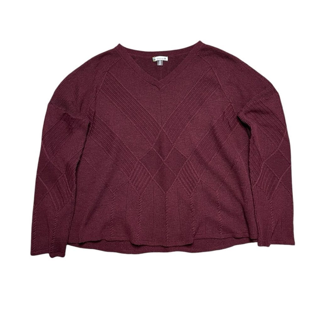 SMARTWOOL Shadow Pine Cable V-Neck Sweater Maroon Size Medium